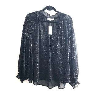 NWT Loft Black with Gold Polka Dots Sheer Top